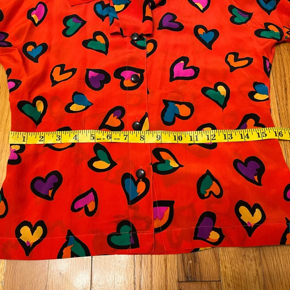 Vintage Escada Red Heart Print Blouse with Neck Bow 34 S - Picture 10 of 16